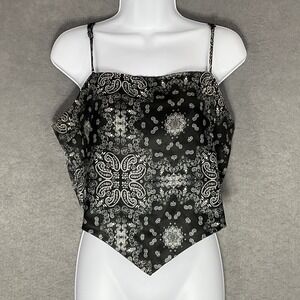 Rue21 Top‎ Womens Sz L Black Bandana Print Tie Back Boho Crop Top Festival Rodeo